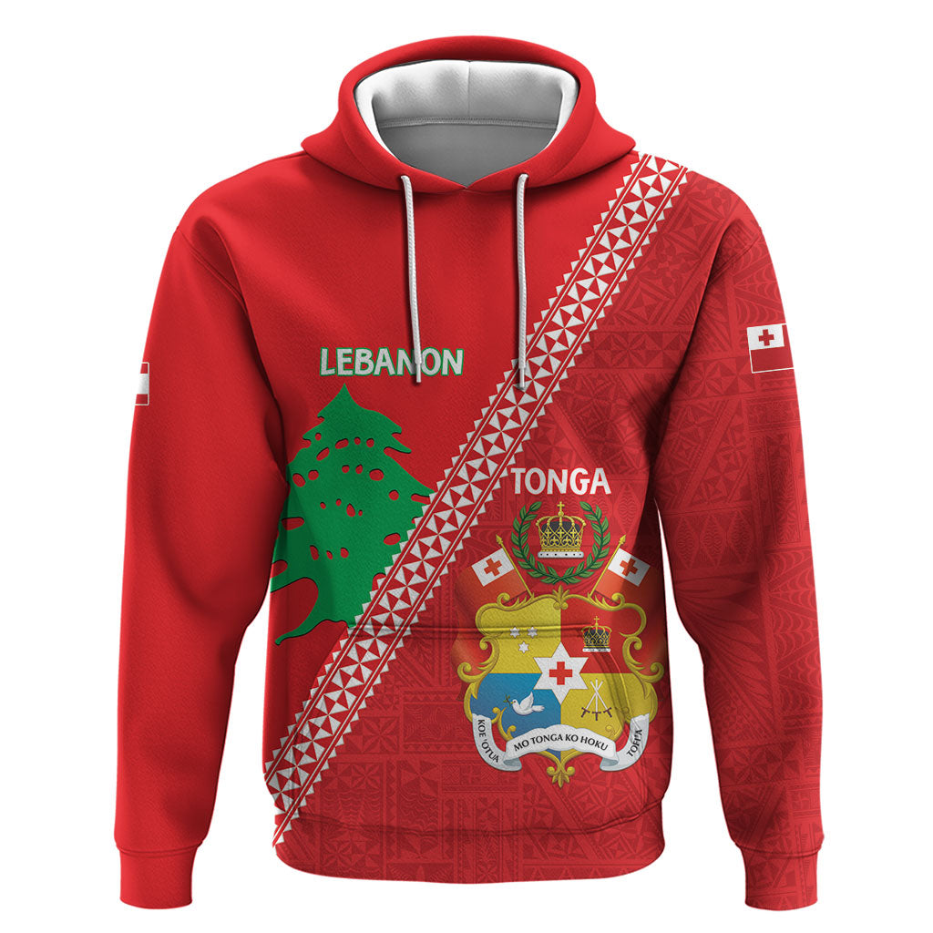Tonga And Lebanon Zip Hoodie 2026 Together Half Style LT14 Pullover Hoodie Red - Polynesian Pride
