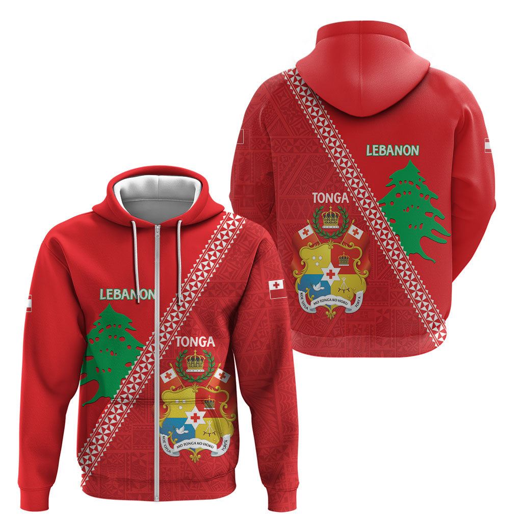 Tonga And Lebanon Zip Hoodie 2026 Together Half Style LT14 - Polynesian Pride