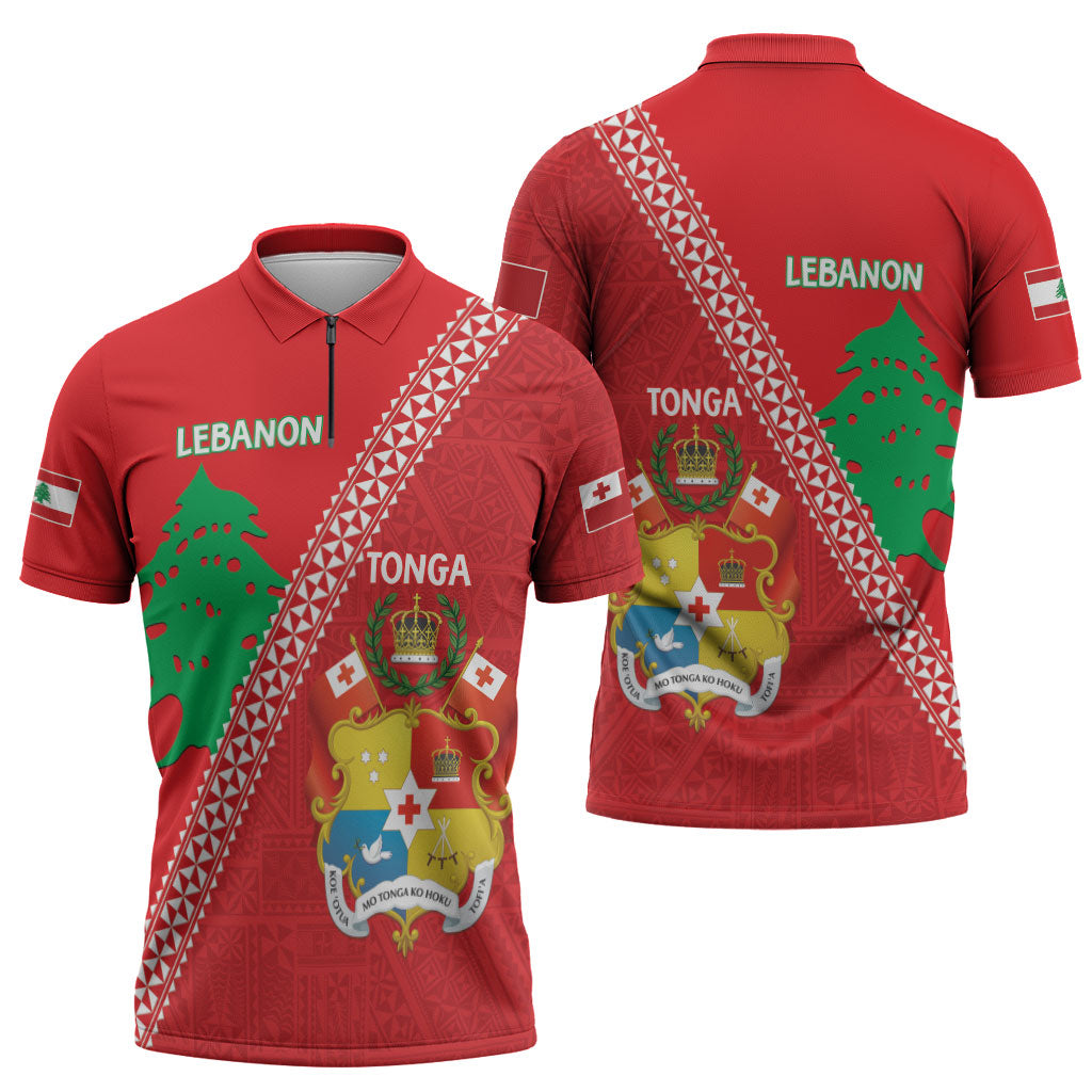 Tonga And Lebanon Zipper Polo Shirt 2026 Together Half Style LT14 - Polynesian Pride