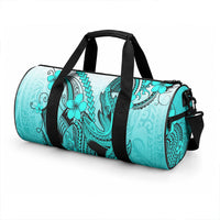 Hawaii Duffle Bag Polynesian Shark Tattoo With Plumeria Turquoise Gradient LT14 - Polynesian Pride
