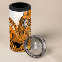 Hawaii 4 in 1 Can Cooler Tumbler Polynesian Shark Tattoo With Plumeria Orange Gradient