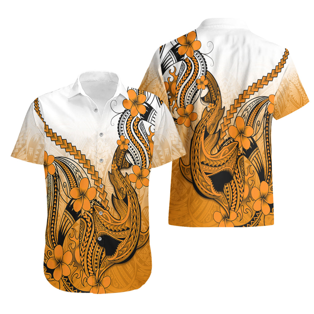 Hawaii Hawaiian Shirt Polynesian Shark Tattoo With Plumeria Orange Gradient LT14 - Polynesian Pride