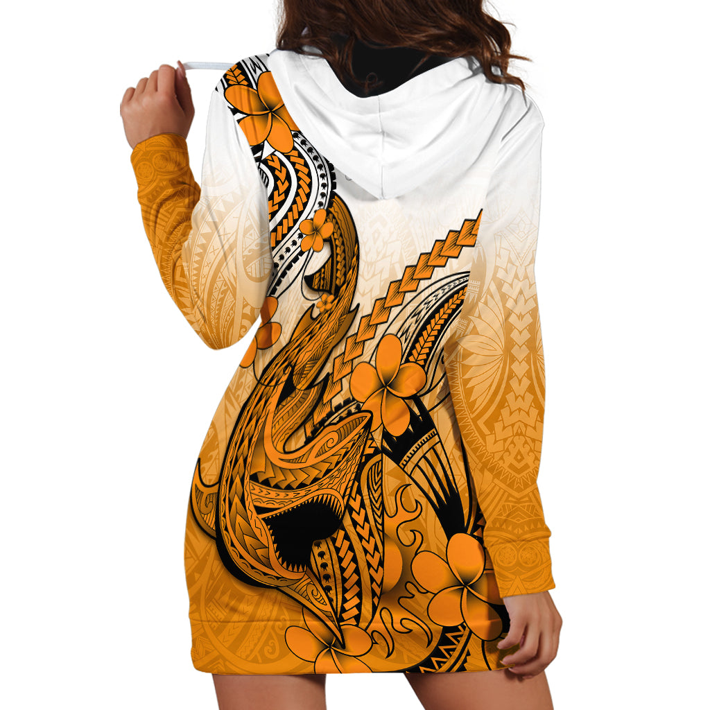 Hawaii Hoodie Dress Polynesian Shark Tattoo With Plumeria Orange Gradient LT14 - Polynesian Pride
