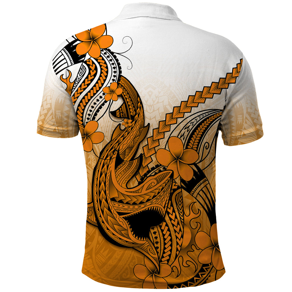Hawaii Polo Shirt Polynesian Shark Tattoo With Plumeria Orange Gradient LT14 - Polynesian Pride