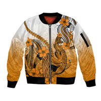 Hawaii Sleeve Zip Bomber Jacket Polynesian Shark Tattoo With Plumeria Orange Gradient LT14 Unisex Orange - Polynesian Pride