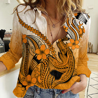 Hawaii Women Casual Shirt Polynesian Shark Tattoo With Plumeria Orange Gradient LT14 Female Orange - Polynesian Pride