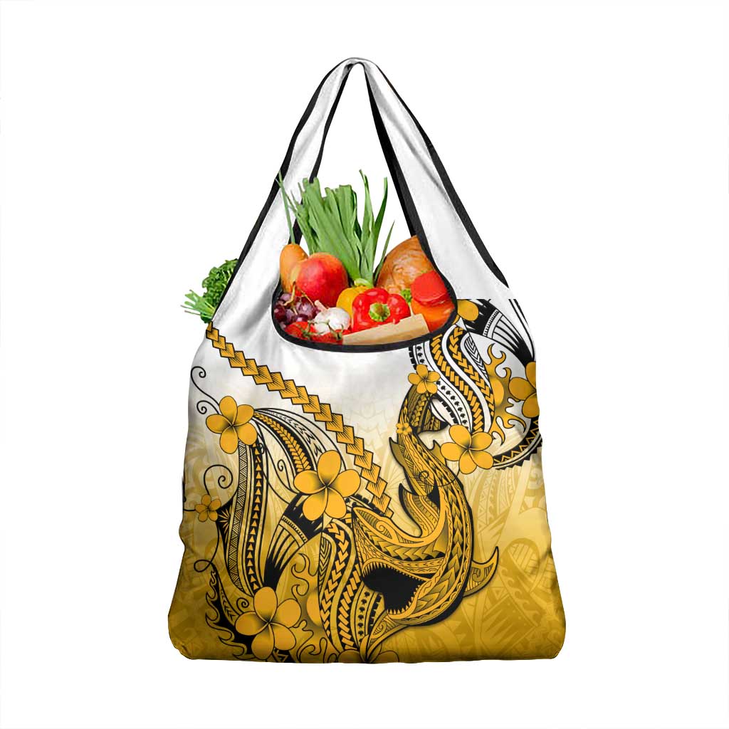 Gold Gradient Hawaii Grocery Bag Polynesian Shark Tattoo With Plumeria
