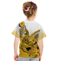 Hawaii Kid T Shirt Polynesian Shark Tattoo With Plumeria Gold Gradient LT14 - Polynesian Pride