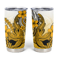 Hawaii Tumbler Cup Polynesian Shark Tattoo With Plumeria Gold Gradient