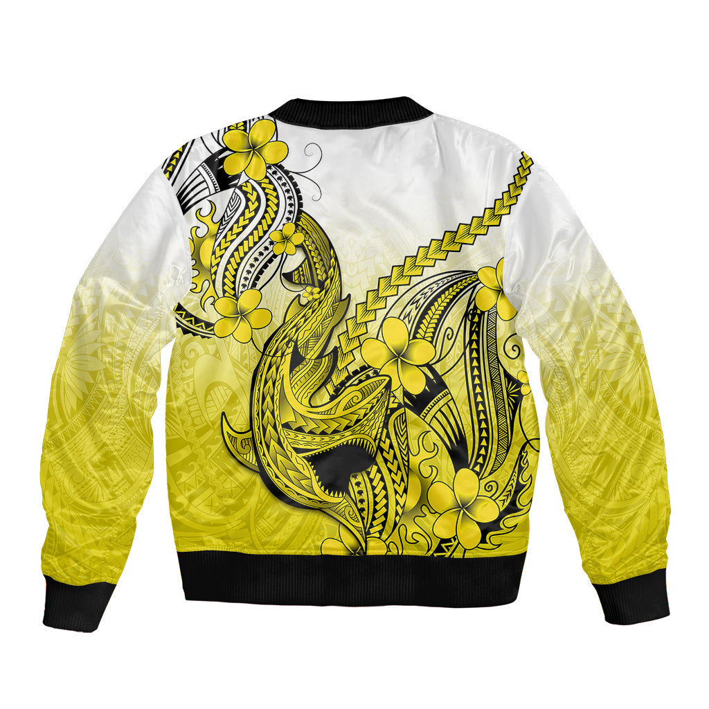 Hawaii Bomber Jacket Polynesian Shark Tattoo With Plumeria Yellow Gradient LT14 - Polynesian Pride