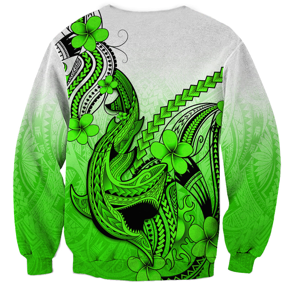 Hawaii Sweatshirt Polynesian Shark Tattoo With Plumeria Green Gradient LT14 - Polynesian Pride