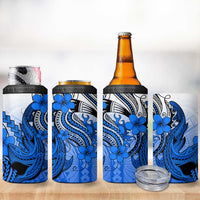 Hawaii 4 in 1 Can Cooler Tumbler Polynesian Shark Tattoo With Plumeria Blue Gradient