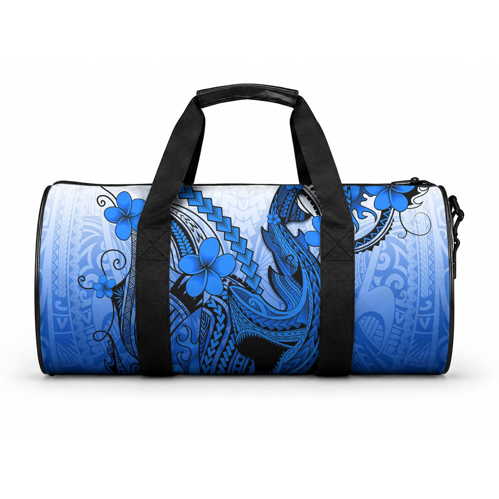 Hawaii Duffle Bag Polynesian Shark Tattoo With Plumeria Blue Gradient