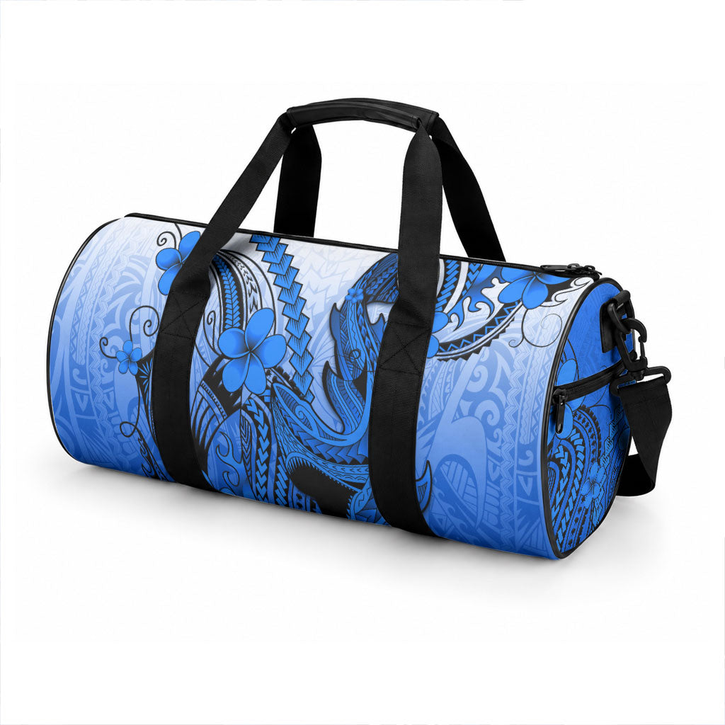 Hawaii Duffle Bag Polynesian Shark Tattoo With Plumeria Blue Gradient LT14 - Polynesian Pride