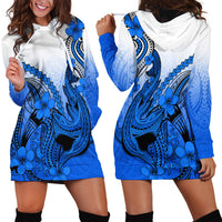 Hawaii Hoodie Dress Polynesian Shark Tattoo With Plumeria Blue Gradient LT14 - Polynesian Pride