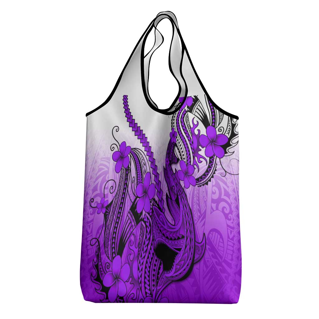 Purple Gradient Hawaii Grocery Bag Polynesian Shark Tattoo With Plumeria
