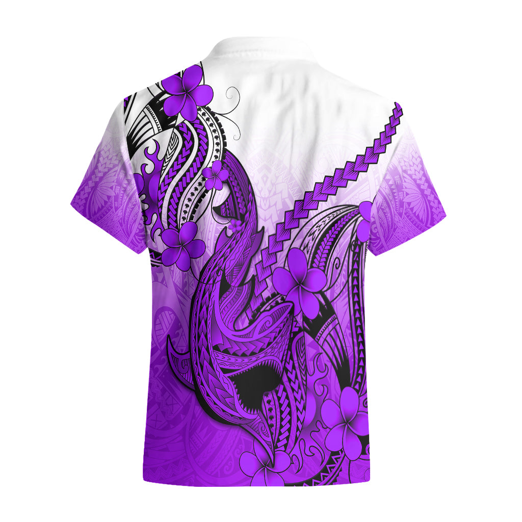 Hawaii Hawaiian Shirt Polynesian Shark Tattoo With Plumeria Purple Gradient LT14 - Polynesian Pride