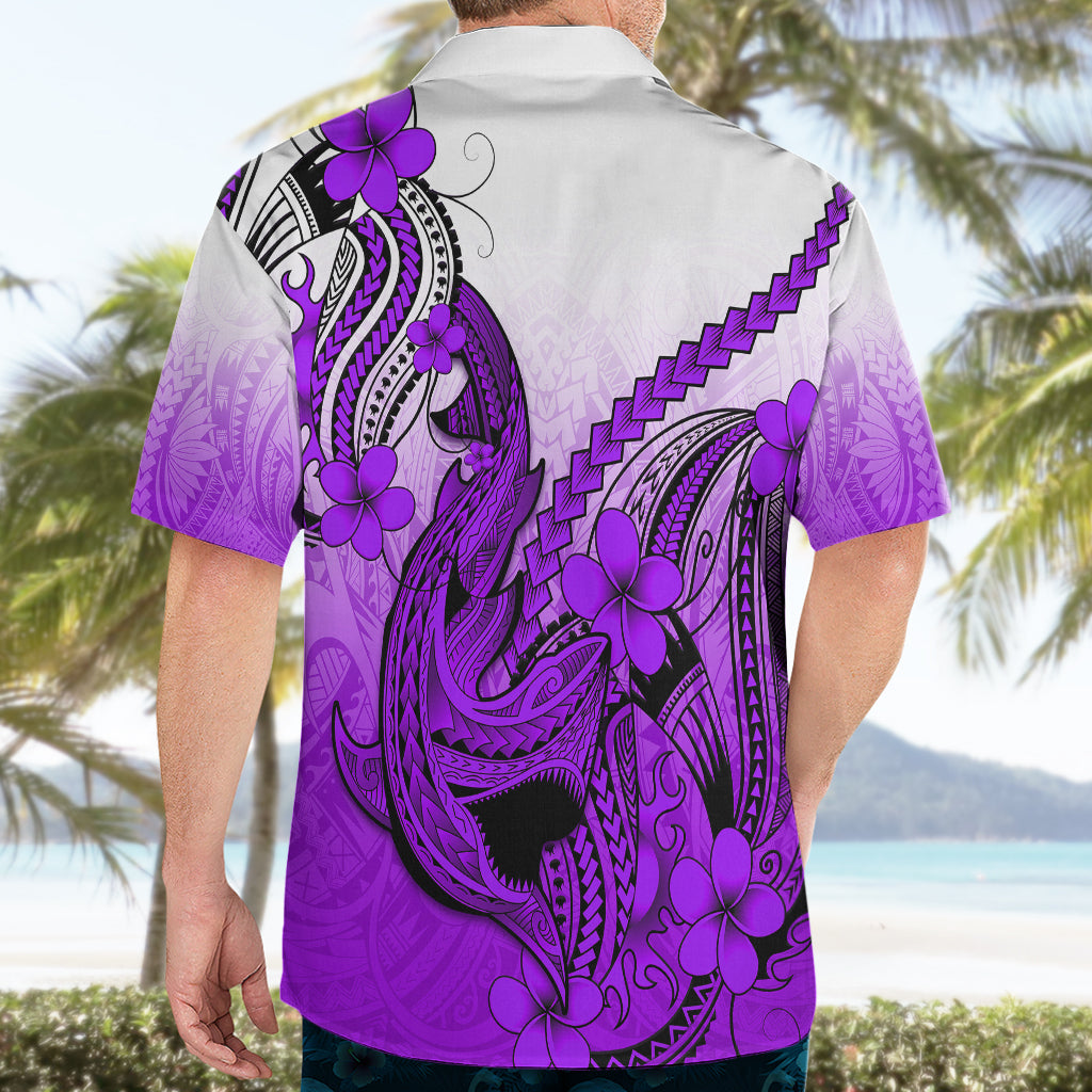 Hawaii Hawaiian Shirt Polynesian Shark Tattoo With Plumeria Purple Gradient LT14 - Polynesian Pride