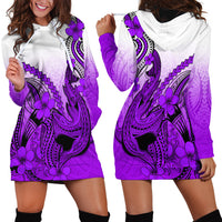 Hawaii Hoodie Dress Polynesian Shark Tattoo With Plumeria Purple Gradient LT14 - Polynesian Pride