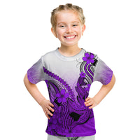 Hawaii Kid T Shirt Polynesian Shark Tattoo With Plumeria Purple Gradient LT14 Purple - Polynesian Pride