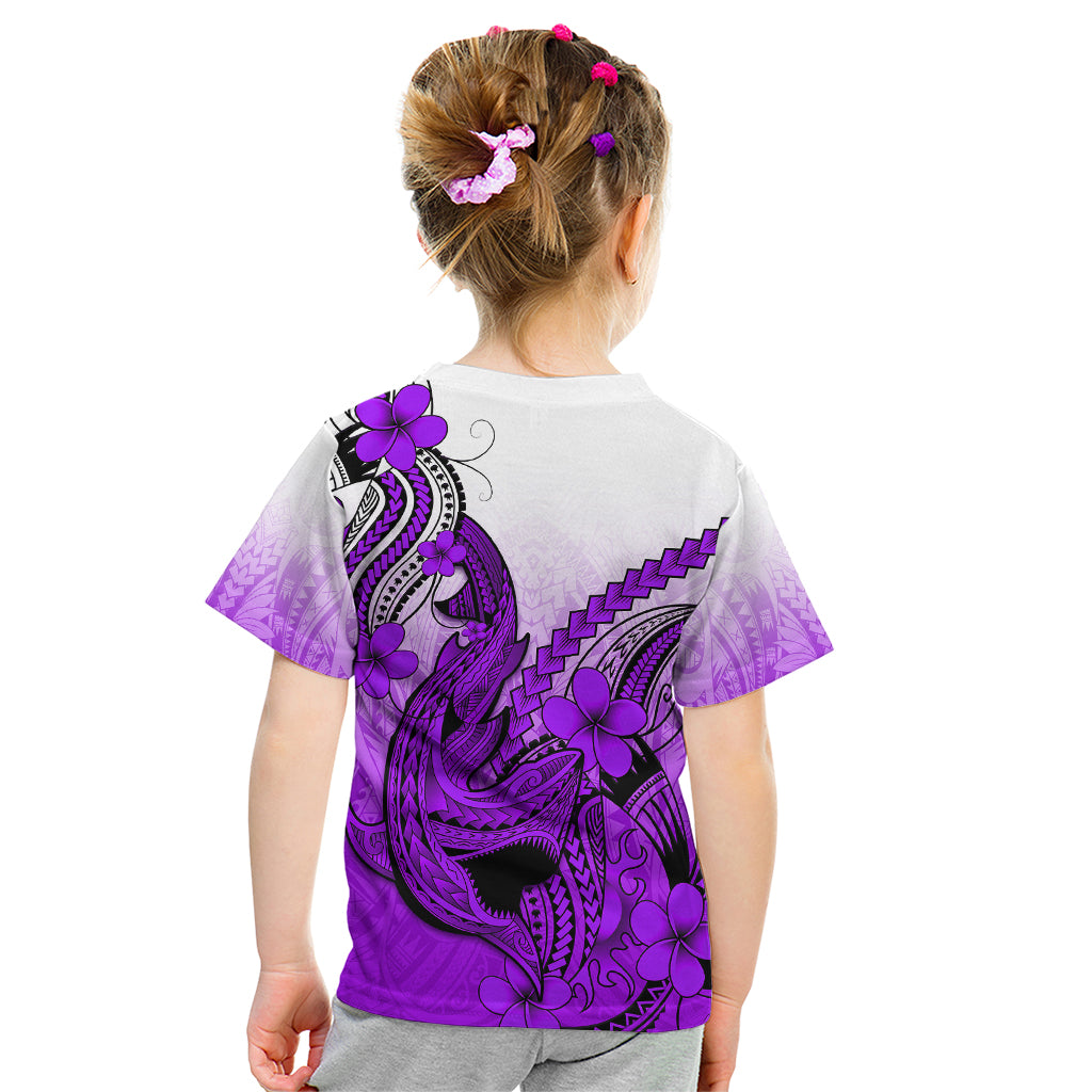 Hawaii Kid T Shirt Polynesian Shark Tattoo With Plumeria Purple Gradient LT14 - Polynesian Pride