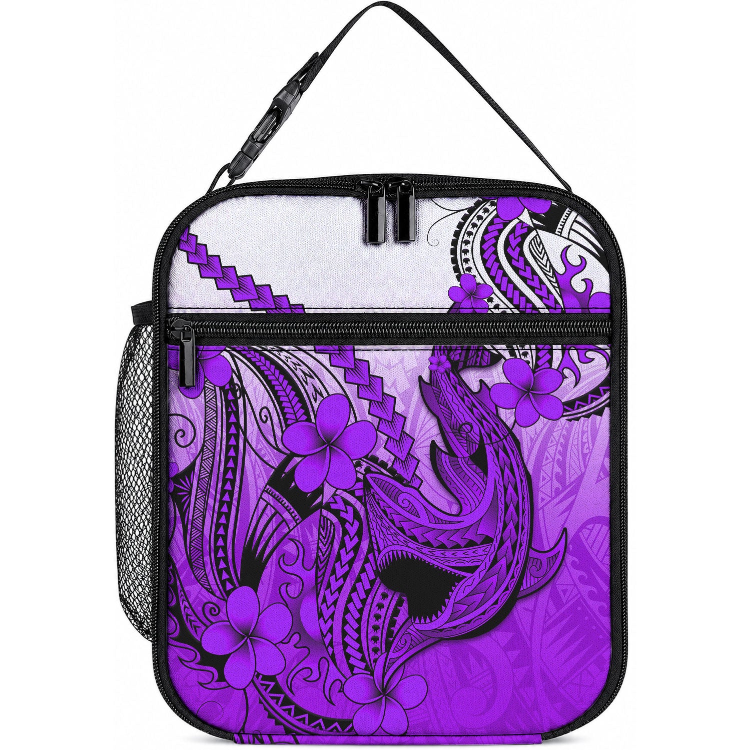 Hawaii Lunch Bag Polynesian Shark Tattoo With Plumeria Purple Gradient