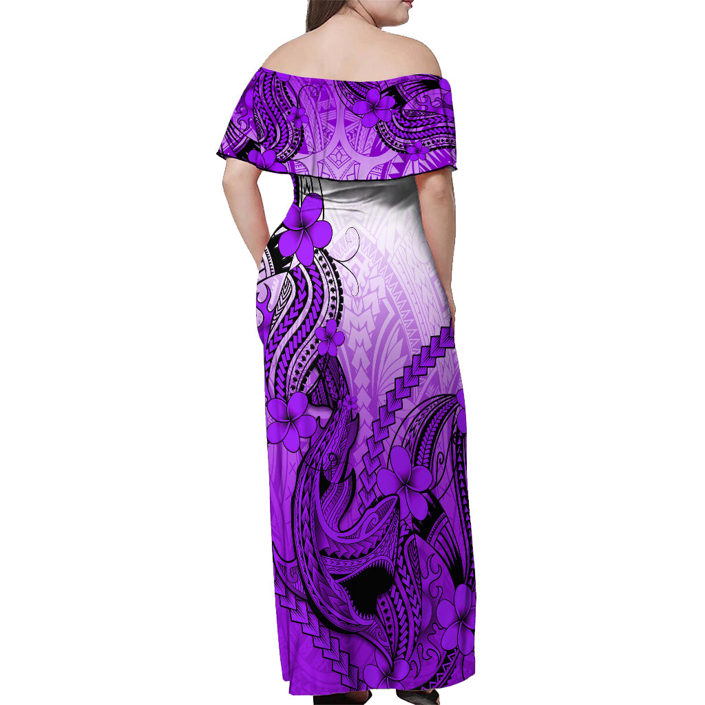 Hawaii Off Shoulder Maxi Dress Polynesian Shark Tattoo With Plumeria Purple Gradient LT14 - Polynesian Pride