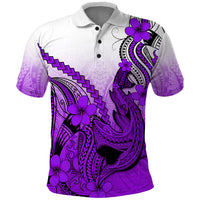 Hawaii Polo Shirt Polynesian Shark Tattoo With Plumeria Purple Gradient LT14 Purple - Polynesian Pride