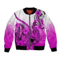 Hawaii Bomber Jacket Polynesian Shark Tattoo With Plumeria Pink Gradient LT14 Unisex Pink - Polynesian Pride
