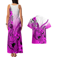 Hawaii Couples Matching Tank Maxi Dress And Hawaiian Shirt Polynesian Shark Tattoo With Plumeria Pink Gradient LT14 - Polynesian Pride