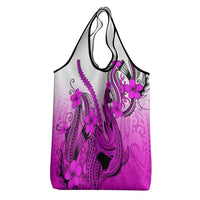 Pink Gradient Hawaii Grocery Bag Polynesian Shark Tattoo With Plumeria