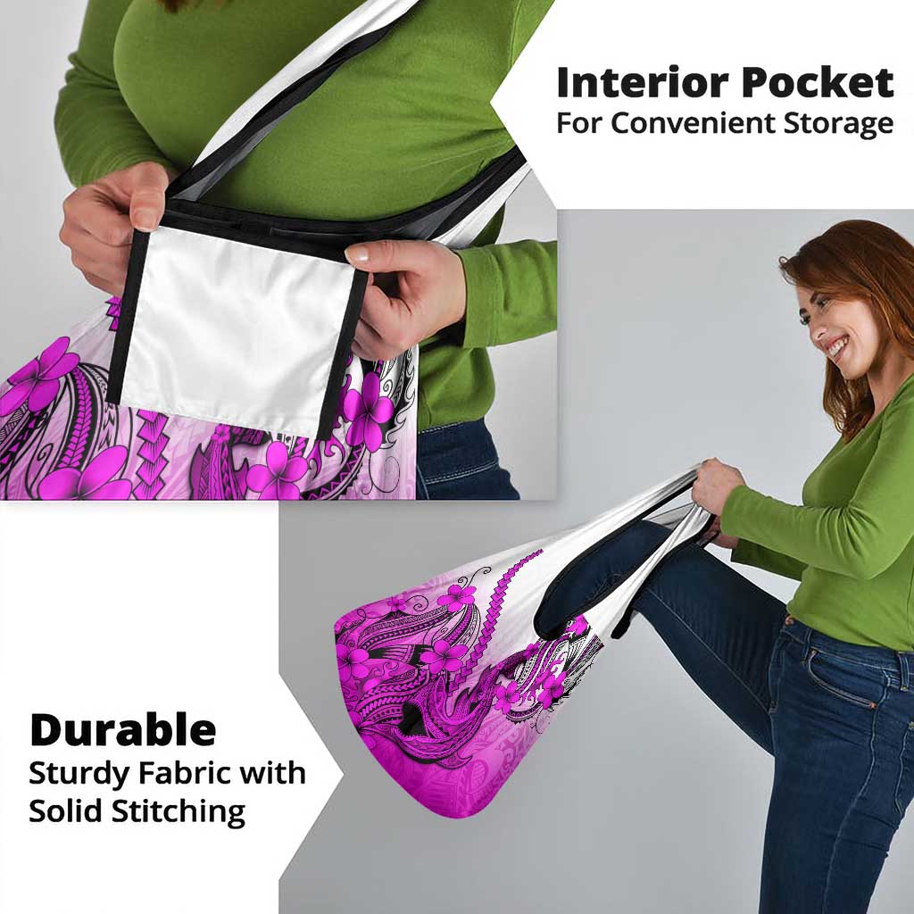 Pink Gradient Hawaii Grocery Bag Polynesian Shark Tattoo With Plumeria