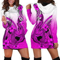 Hawaii Hoodie Dress Polynesian Shark Tattoo With Plumeria Pink Gradient LT14 - Polynesian Pride
