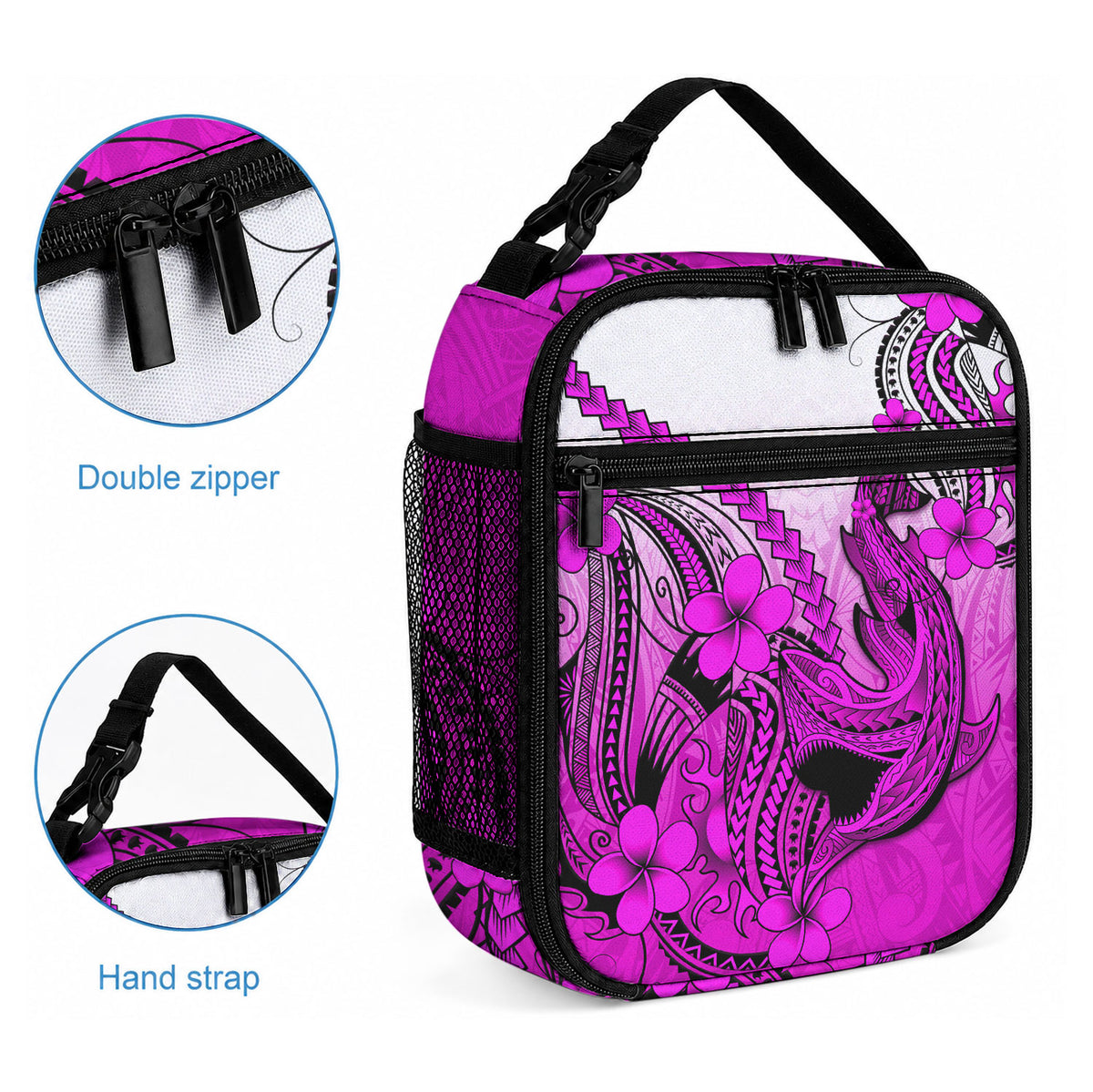 Hawaii Lunch Bag Polynesian Shark Tattoo With Plumeria Pink Gradient LT14 - Polynesian Pride