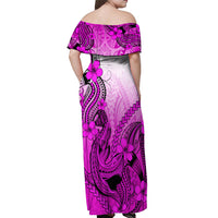 Hawaii Off Shoulder Maxi Dress Polynesian Shark Tattoo With Plumeria Pink Gradient LT14 - Polynesian Pride