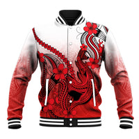 Hawaii Baseball Jacket Polynesian Shark Tattoo With Plumeria Red Gradient LT14 Unisex Red - Polynesian Pride
