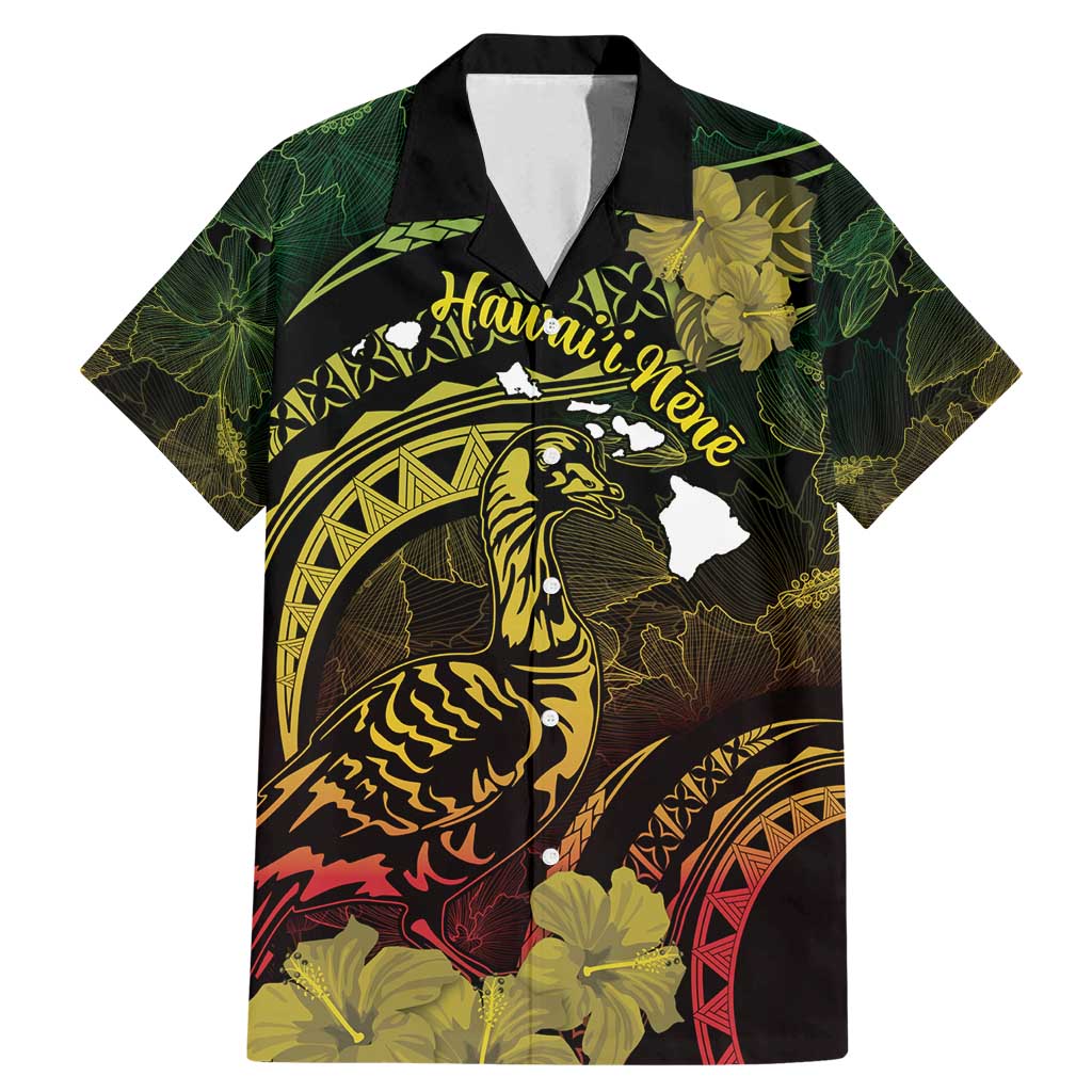 Personalised Hawaii Nene Goose Family Matching Mermaid Dress and Hawaiian Shirt Hawaiian Map Hibiscus Polynesian Art - Reggae Gradient