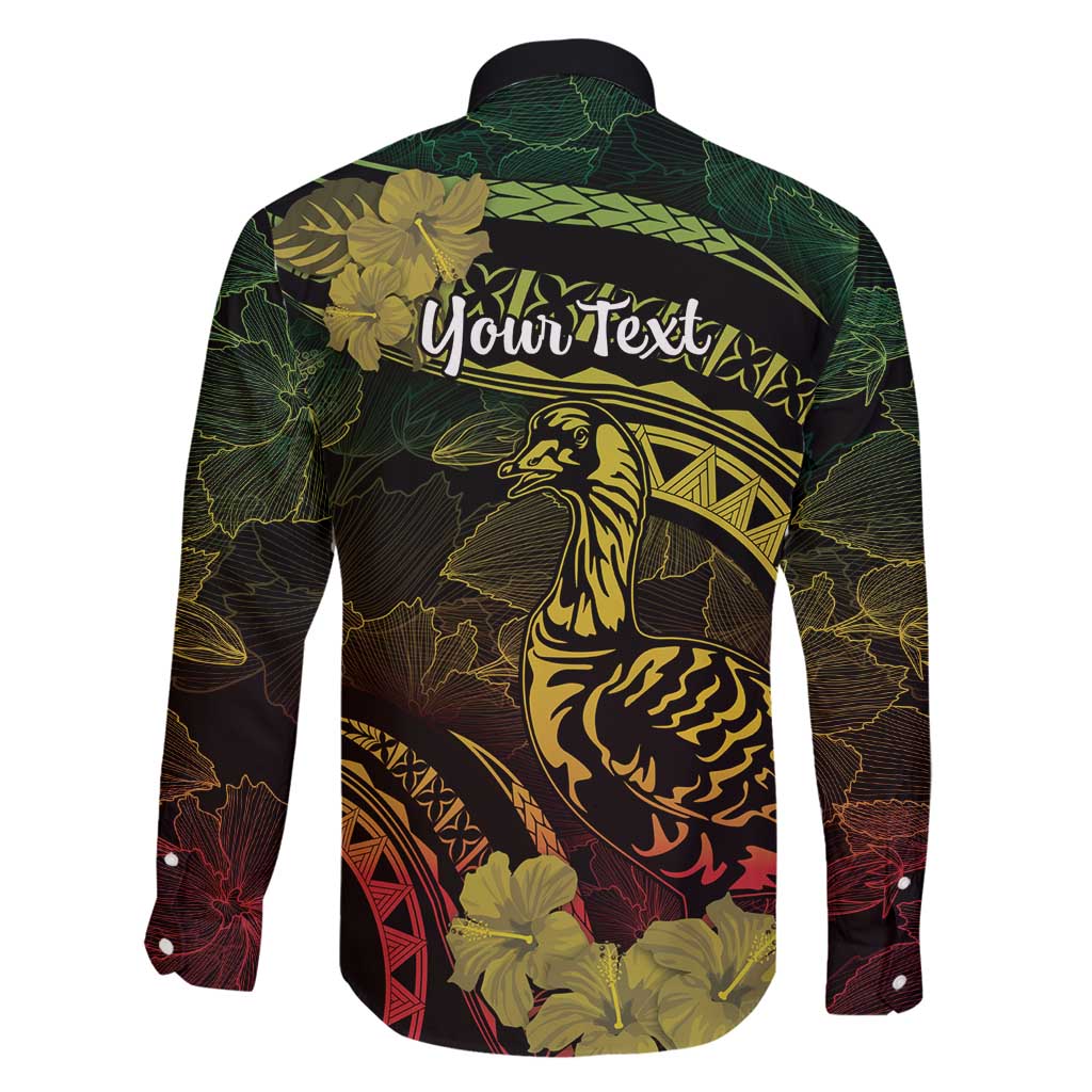 Personalised Hawaii Nene Goose Family Matching Tank Maxi Dress and Hawaiian Shirt Hawaiian Map Hibiscus Polynesian Art - Reggae Gradient