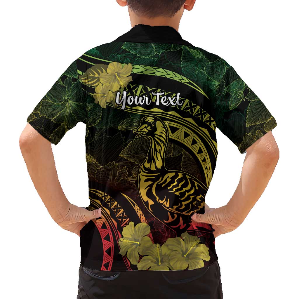 Personalised Hawaii Nene Goose Kid Hawaiian Shirt Hawaiian Map Hibiscus Polynesian Art - Reggae Gradient