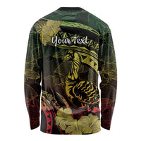 Personalised Hawaii Nene Goose Long Sleeve Shirt Hawaiian Map Hibiscus Polynesian Art - Reggae Gradient
