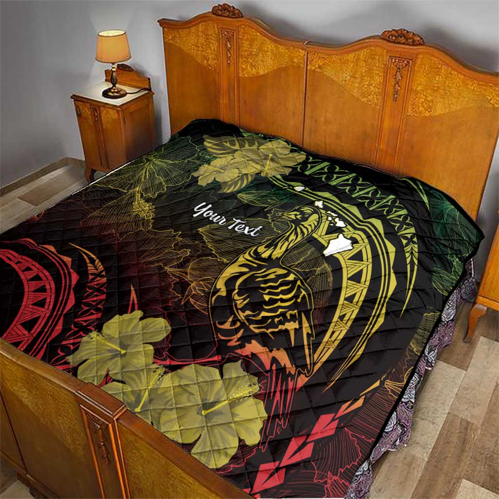 Personalised Hawaii Nene Goose Quilt Hawaiian Map Hibiscus Polynesian Art - Reggae Gradient