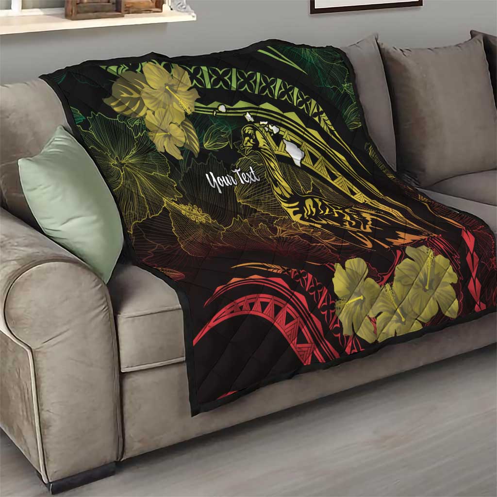 Personalised Hawaii Nene Goose Quilt Hawaiian Map Hibiscus Polynesian Art - Reggae Gradient