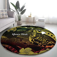 Personalised Hawaii Nene Goose Round Carpet Hawaiian Map Hibiscus Polynesian Art - Reggae Gradient