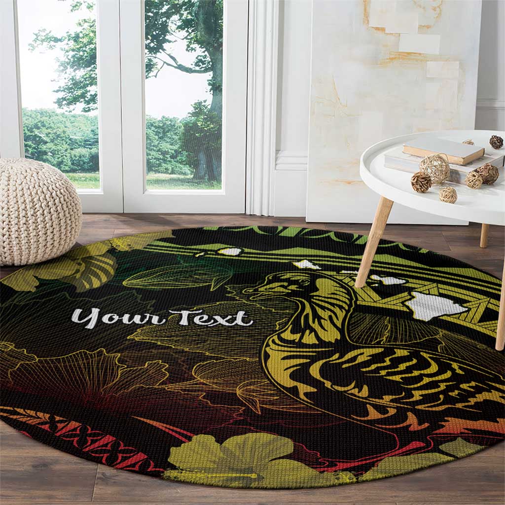 Personalised Hawaii Nene Goose Round Carpet Hawaiian Map Hibiscus Polynesian Art - Reggae Gradient