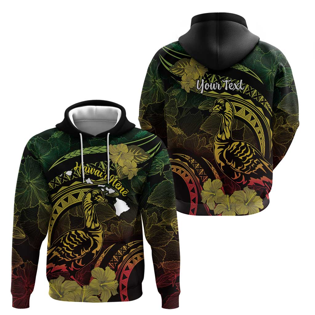 Personalised Hawaii Nene Goose Zip Hoodie Hawaiian Map Hibiscus Polynesian Art - Reggae Gradient