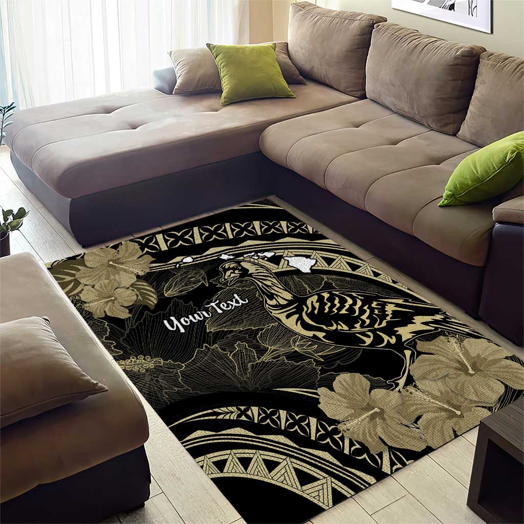 Personalised Hawaii Nene Goose Area Rug Hawaiian Map Hibiscus Polynesian Art - Beige