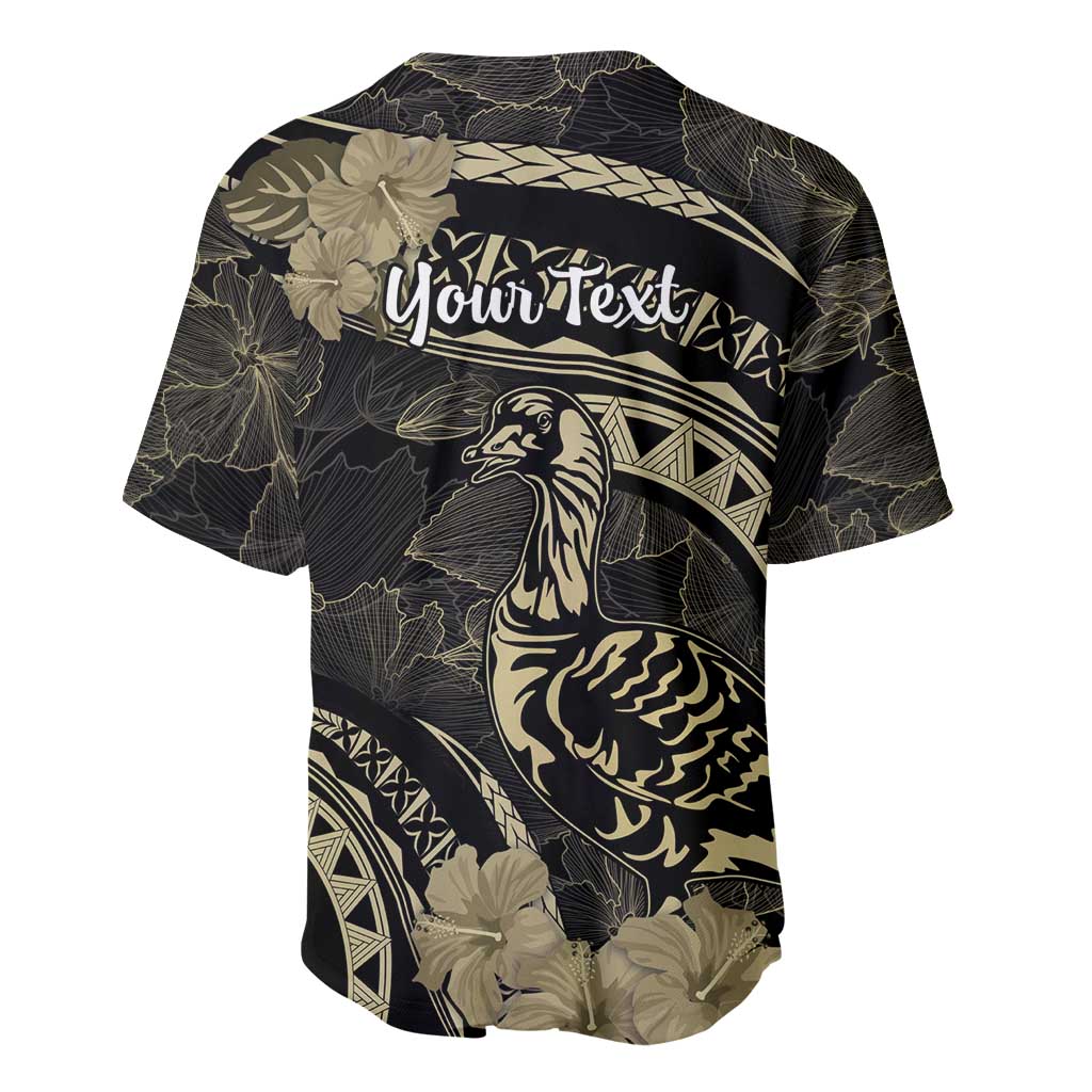 Personalised Hawaii Nene Goose Baseball Jersey Hawaiian Map Hibiscus Polynesian Art - Beige