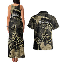 Personalised Hawaii Nene Goose Couples Matching Tank Maxi Dress and Hawaiian Shirt Hawaiian Map Hibiscus Polynesian Art - Beige