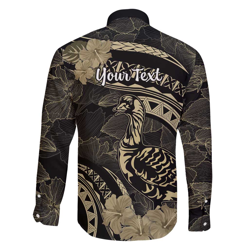 Personalised Hawaii Nene Goose Family Matching Long Sleeve Bodycon Dress and Hawaiian Shirt Hawaiian Map Hibiscus Polynesian Art - Beige