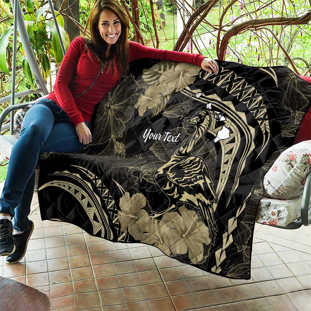 Personalised Hawaii Nene Goose Quilt Hawaiian Map Hibiscus Polynesian Art - Beige